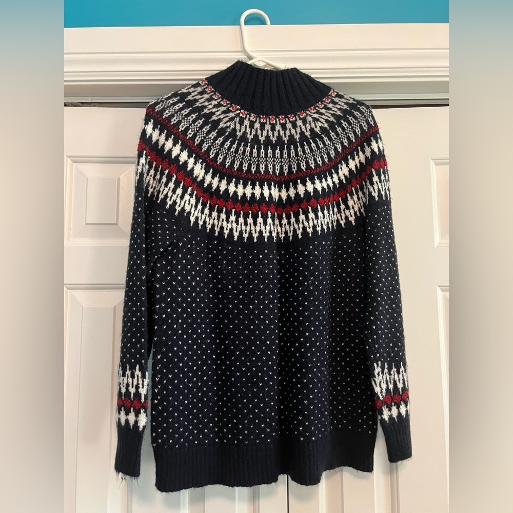 Women’s Eddie Bauer Navy, Red, and White Fair Isle Knit Sweater - Picture 4 of 5